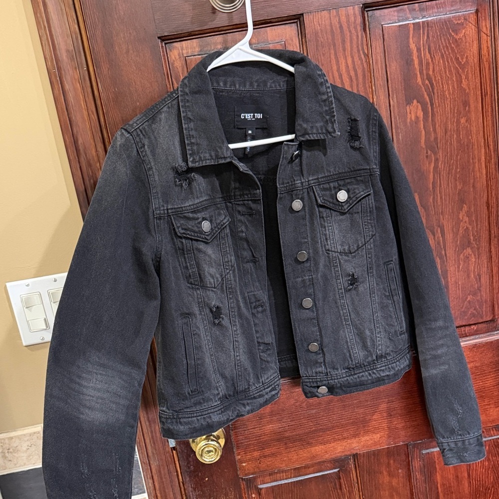 Black Distressed Jean Jacket